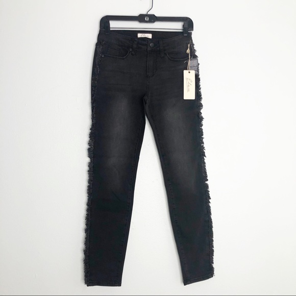 ELAN Fringe Denim Jeans INTERNATIONAL FRAY SIDE Black Skinny - Picture 7 of 13